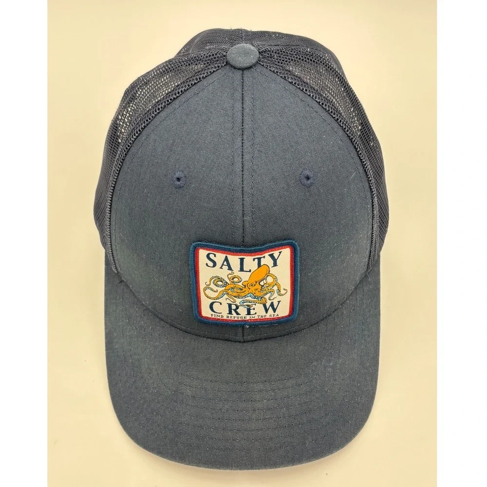 SALTY CREW Blue Trucker Hat Octopus Patch Cap Snapback Ink Slinger Navy Mesh Men